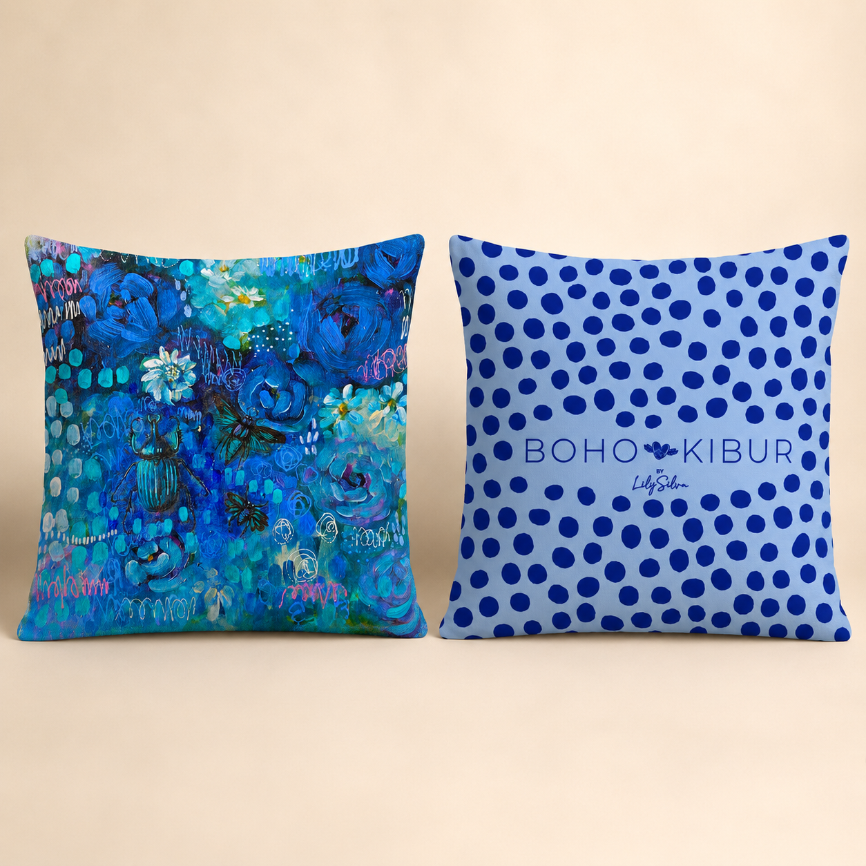 Cojín Boho Kibur Modelo 06, Serie 2026 · Mi Jardín Encantado, diseño de Liliana Silva